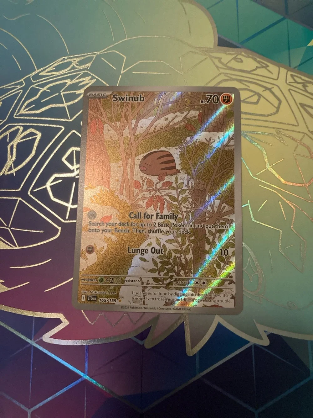 Pokemon Swinub Holographic Trading Card - Brown, Green